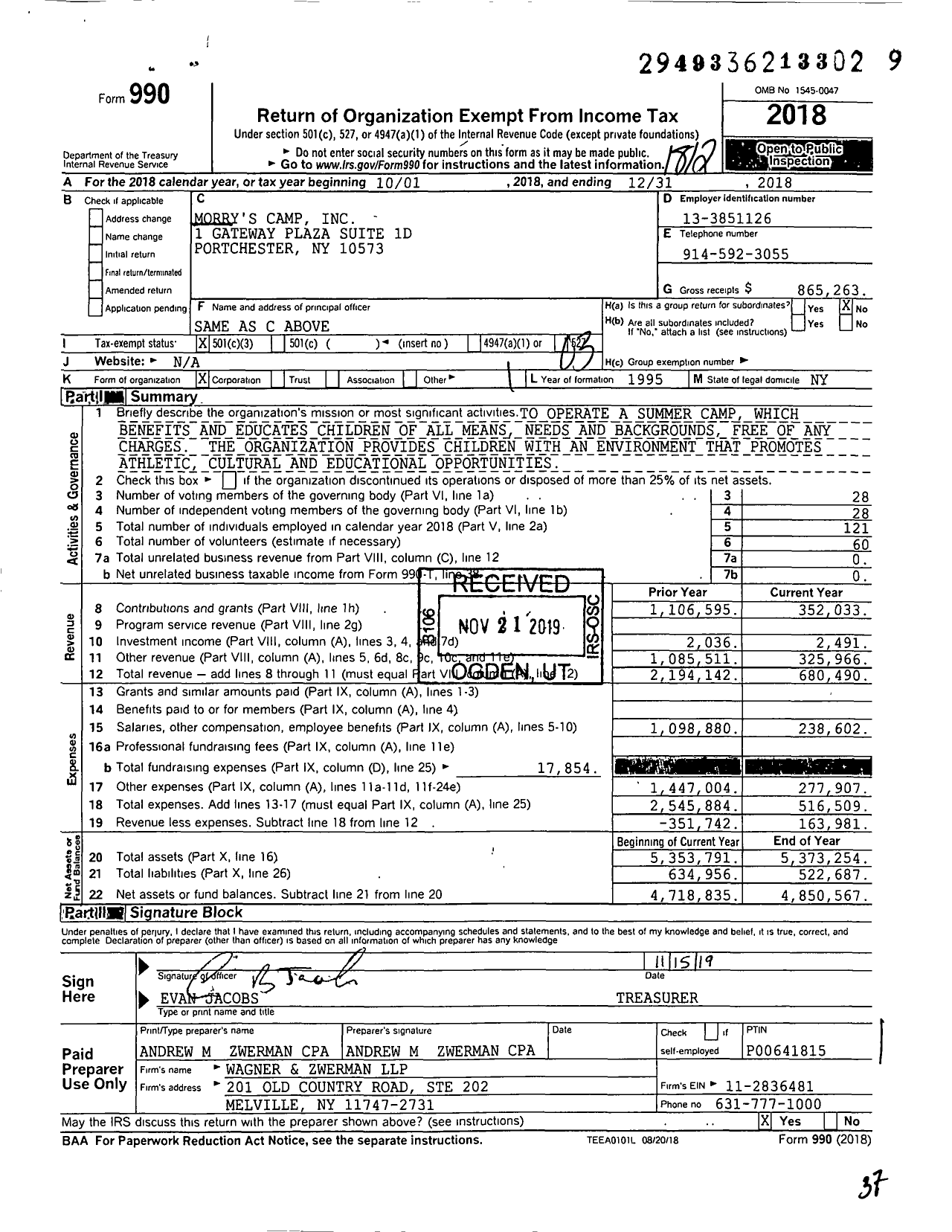 Image of first page of 2018 Form 990 for Project Morry
