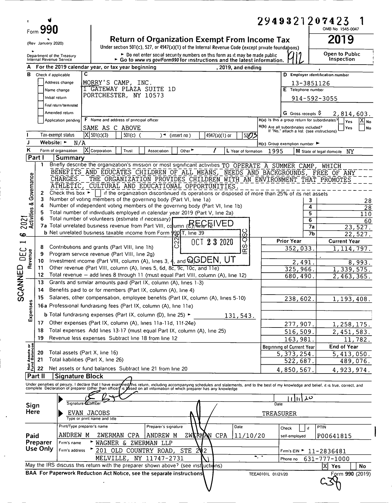 Image of first page of 2019 Form 990 for Project Morry