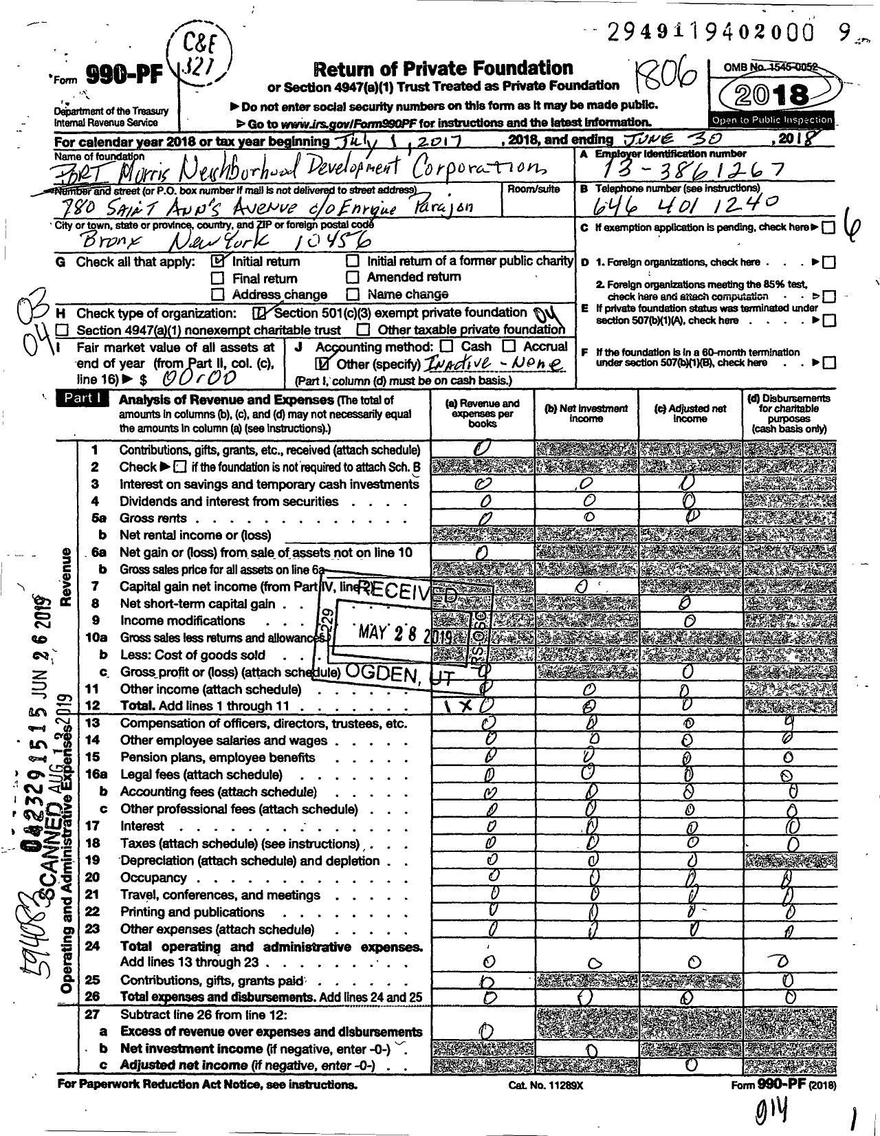 Image of first page of 2017 Form 990PF for Port Morris Neighborhood Development Corporation