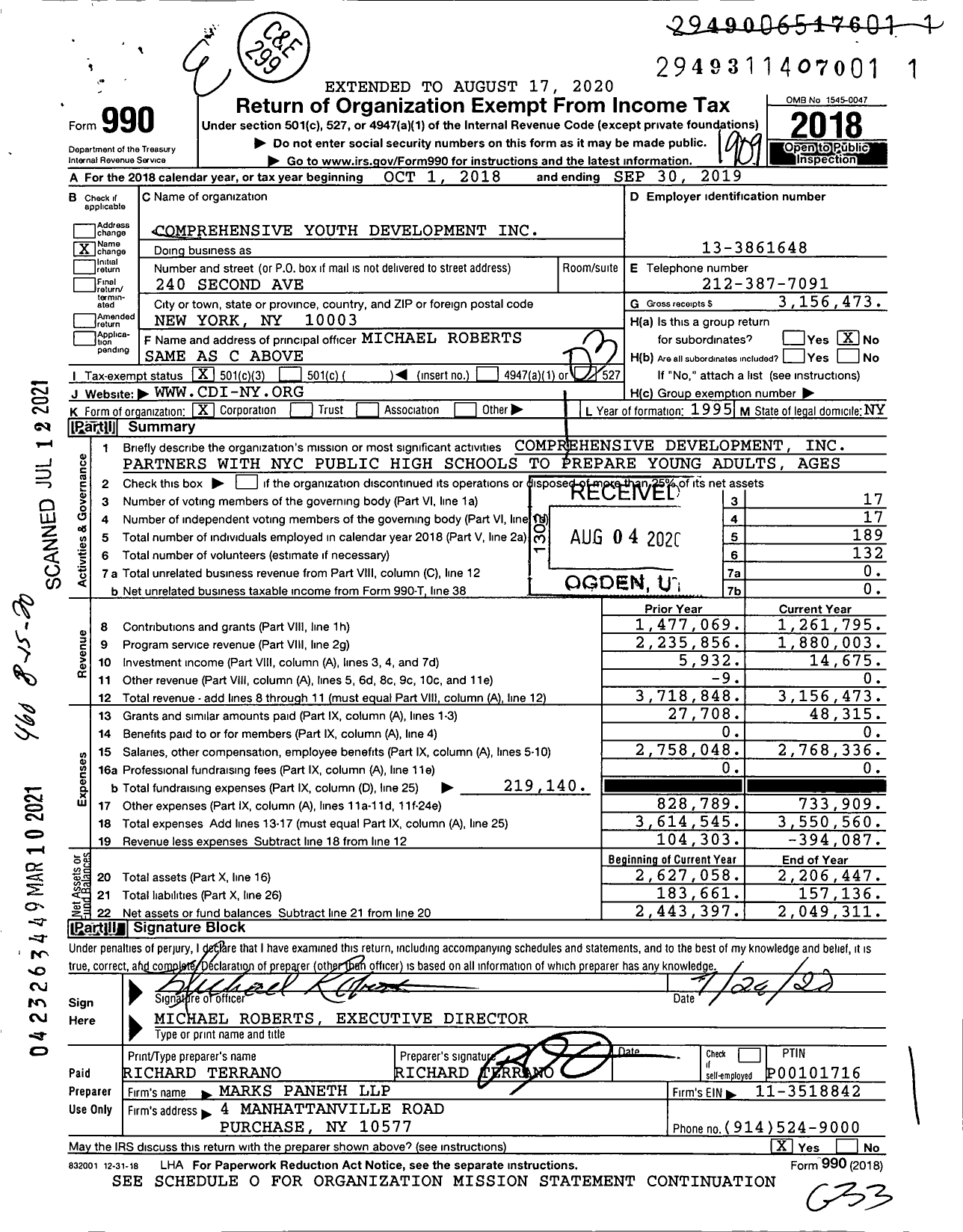 Image of first page of 2018 Form 990 for Comprehensive Youth Development (CDI)