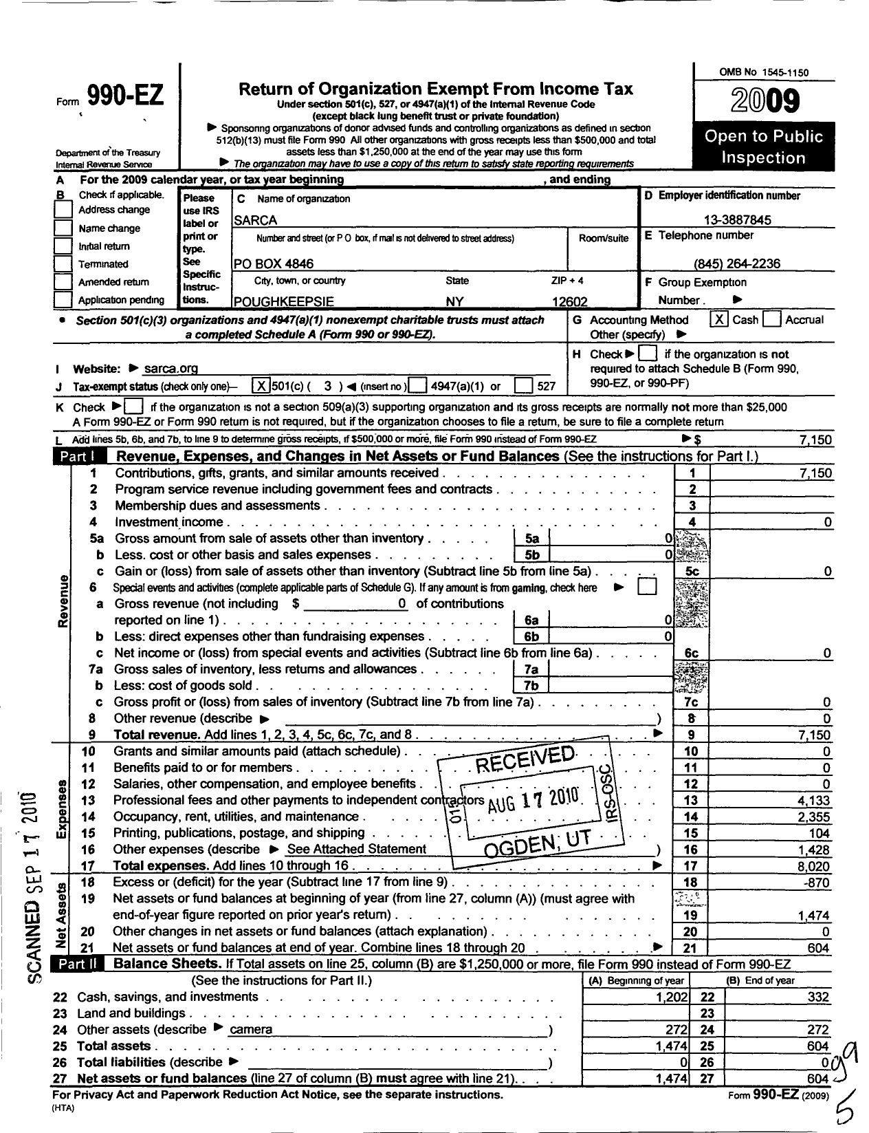 Image of first page of 2009 Form 990EZ for Save at Risk Children for Corporate America of Westchester County