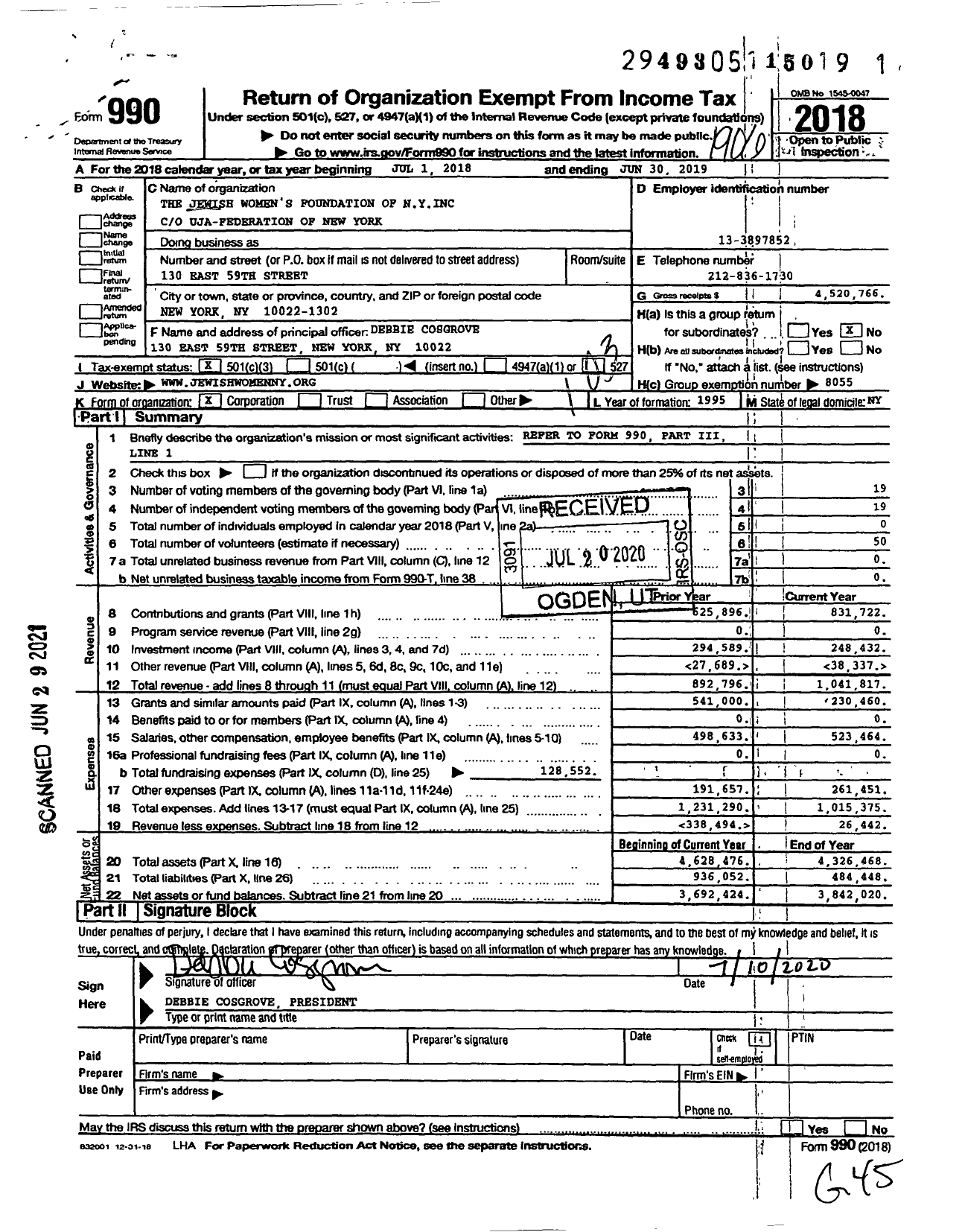 Image of first page of 2018 Form 990 for The Jewish Women's Foundation of Nyinc