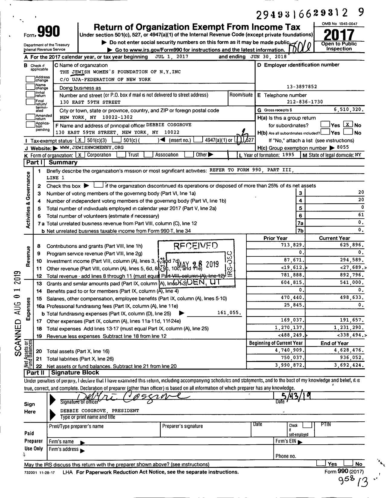 Image of first page of 2017 Form 990 for The Jewish Women's Foundation of Nyinc