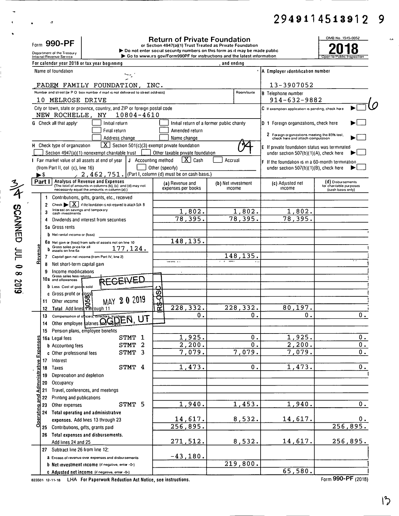 Image of first page of 2018 Form 990PF for Fadem Family Foundation