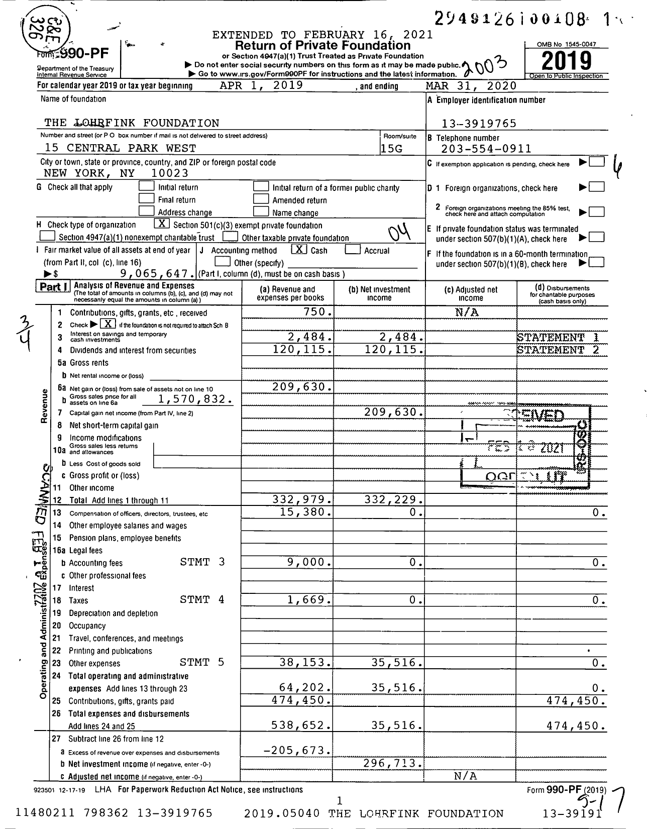 Image of first page of 2019 Form 990PF for The Lohrfink Foundation
