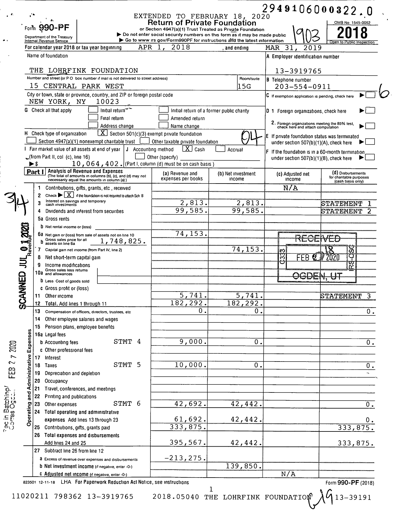 Image of first page of 2018 Form 990PR for The Lohrfink Foundation