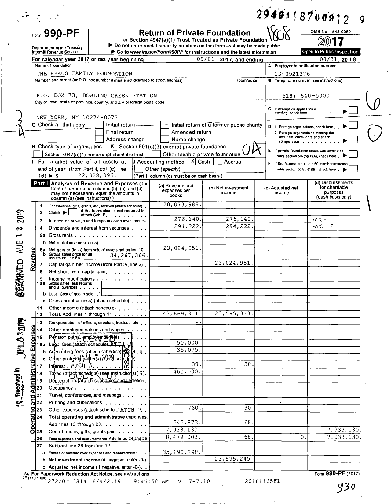 Image of first page of 2017 Form 990PF for The Kraus Family Foundation