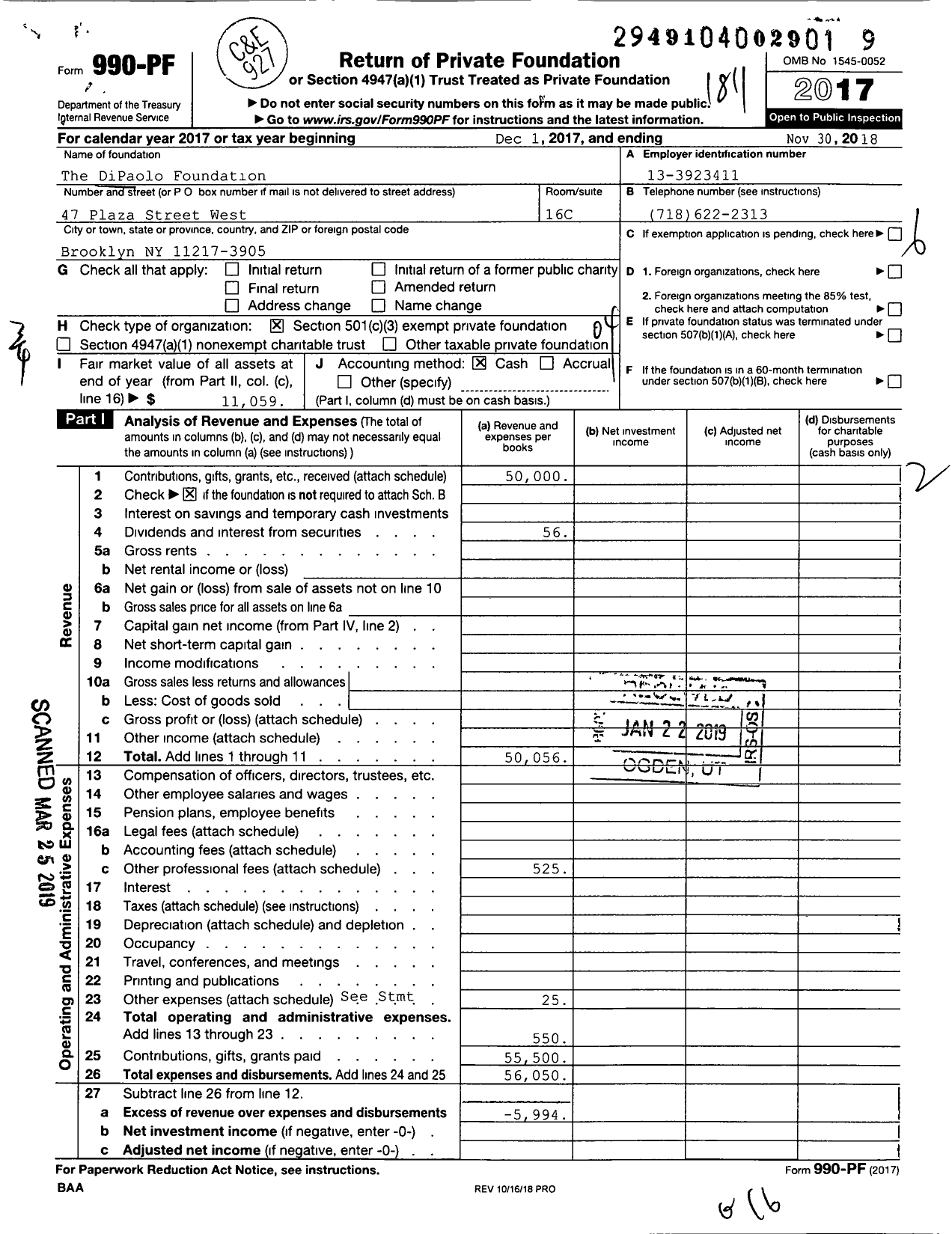 Image of first page of 2017 Form 990PF for Dipaolo Foundation