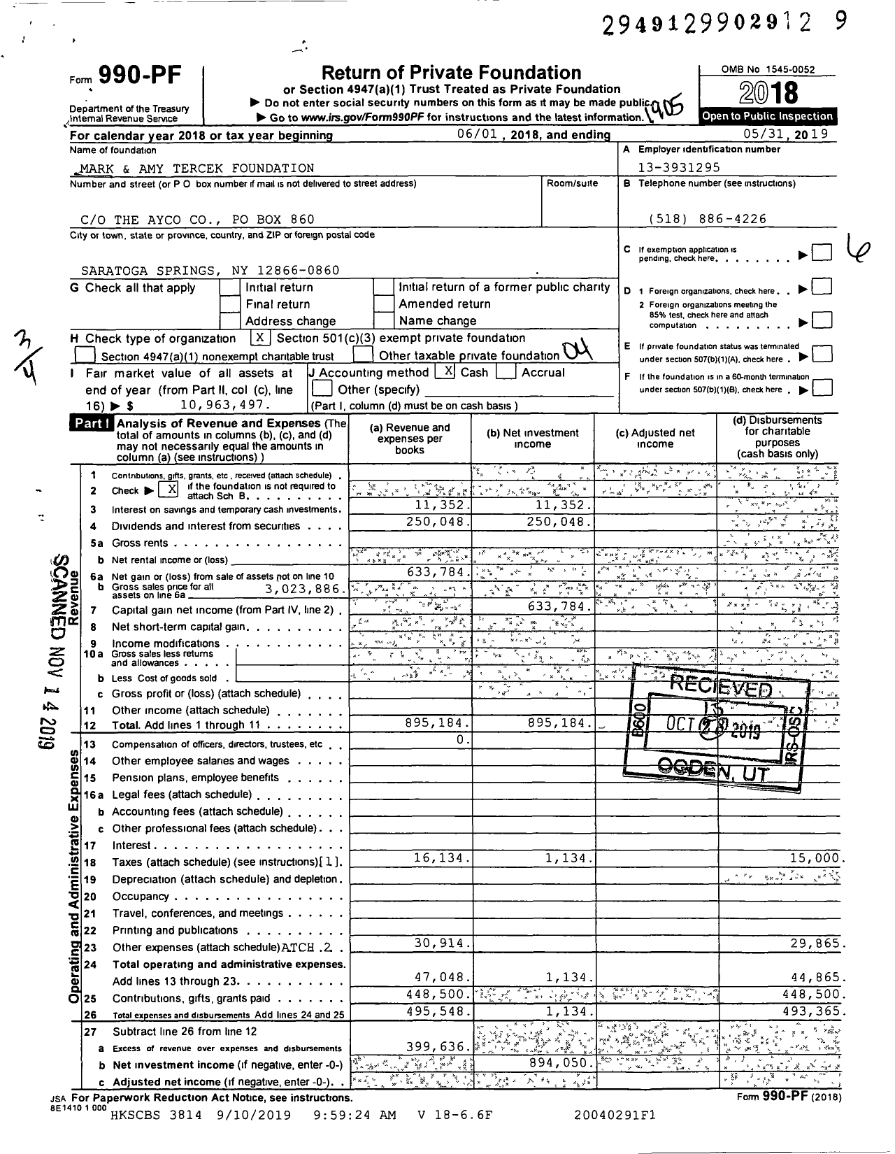 Image of first page of 2018 Form 990PF for Mark & Amy Tercek Foundation