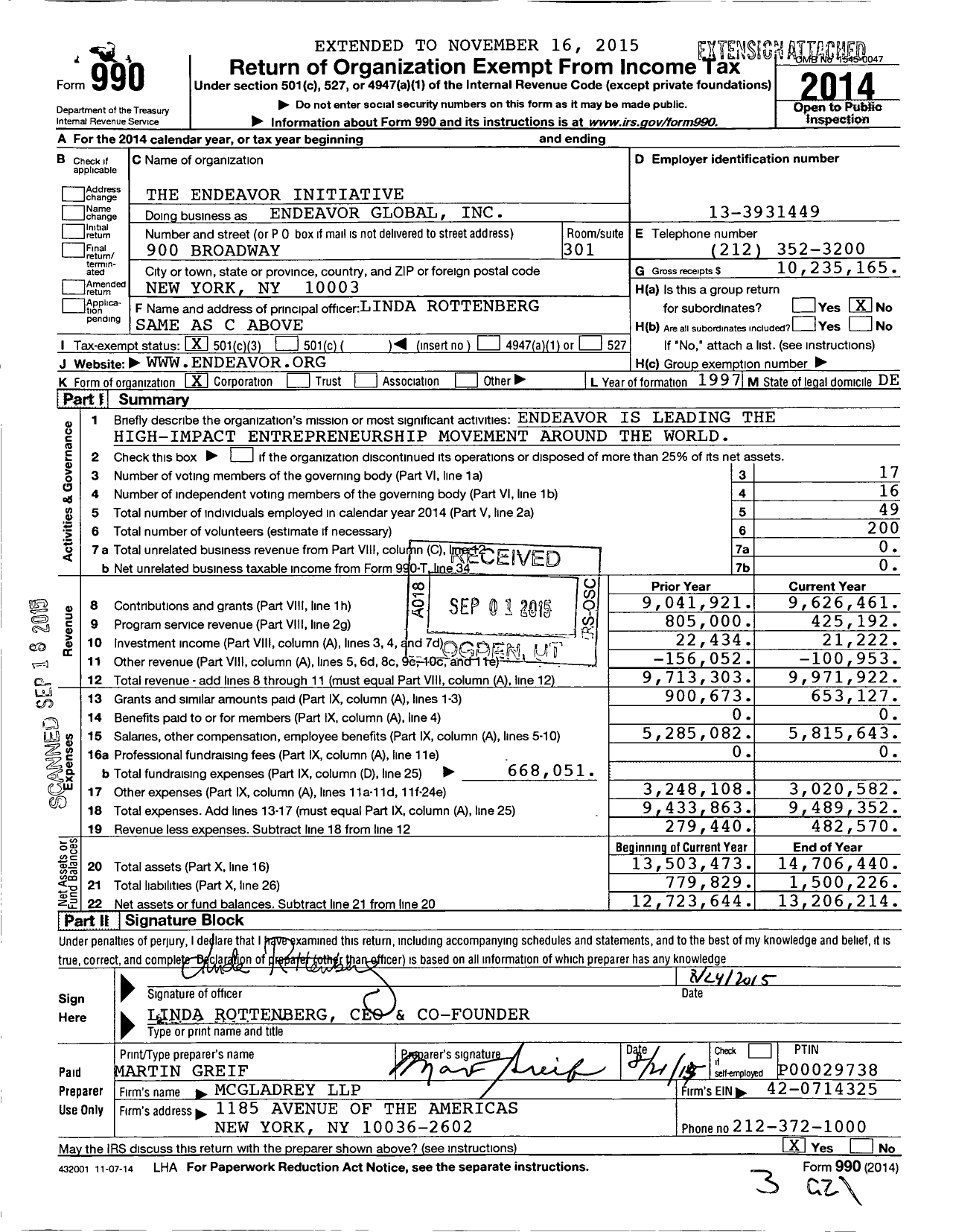 Image of first page of 2014 Form 990 for Endeavor Global