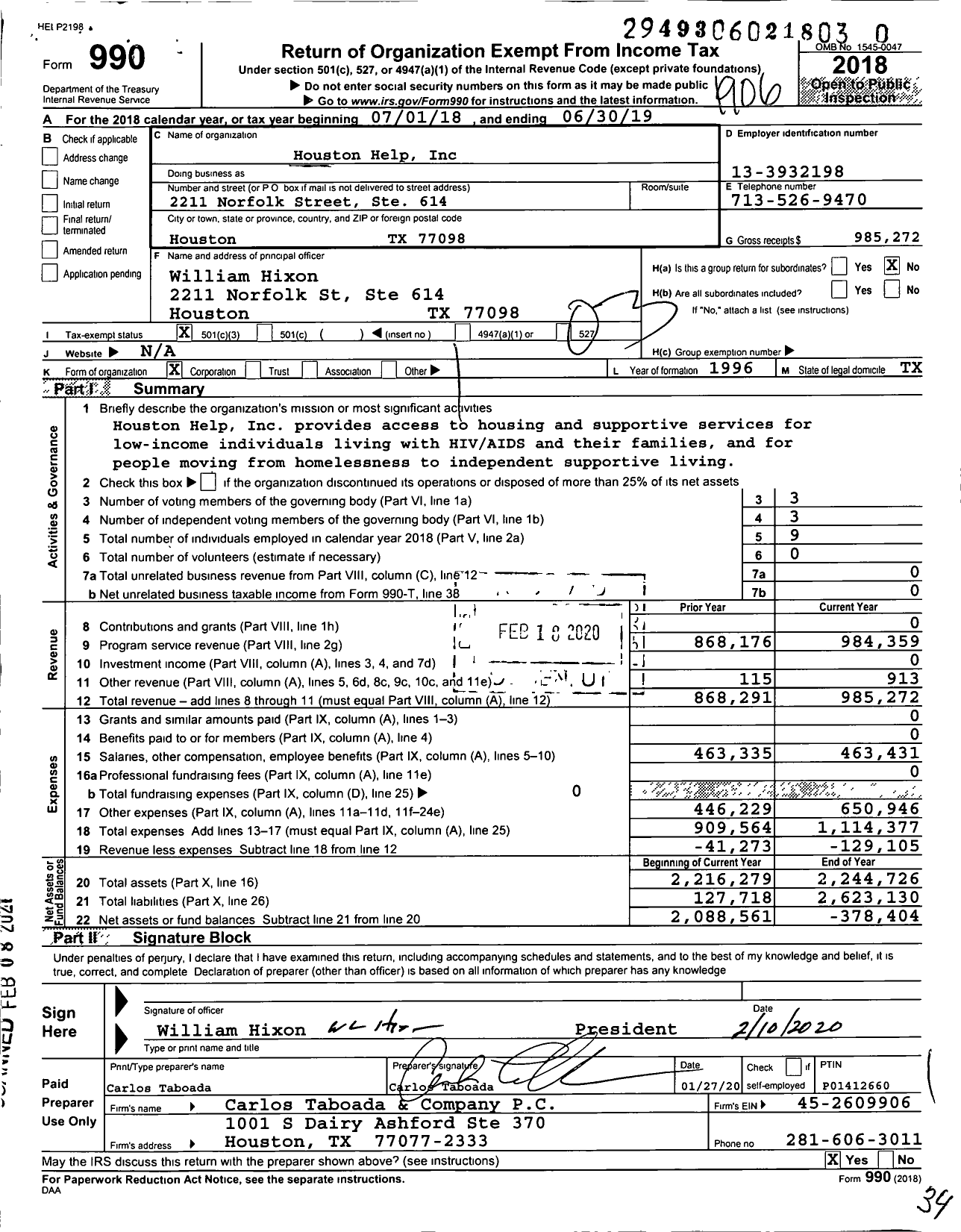 Image of first page of 2018 Form 990 for Corder Place Apartments