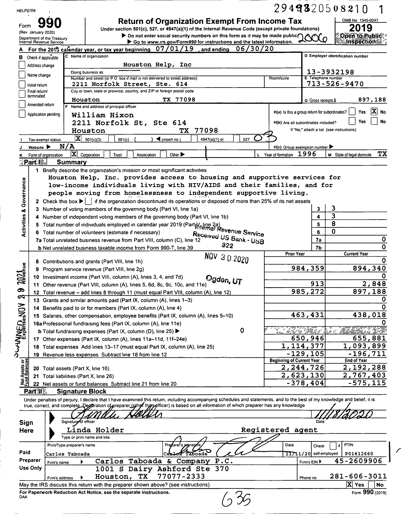 Image of first page of 2019 Form 990 for Corder Place Apartments