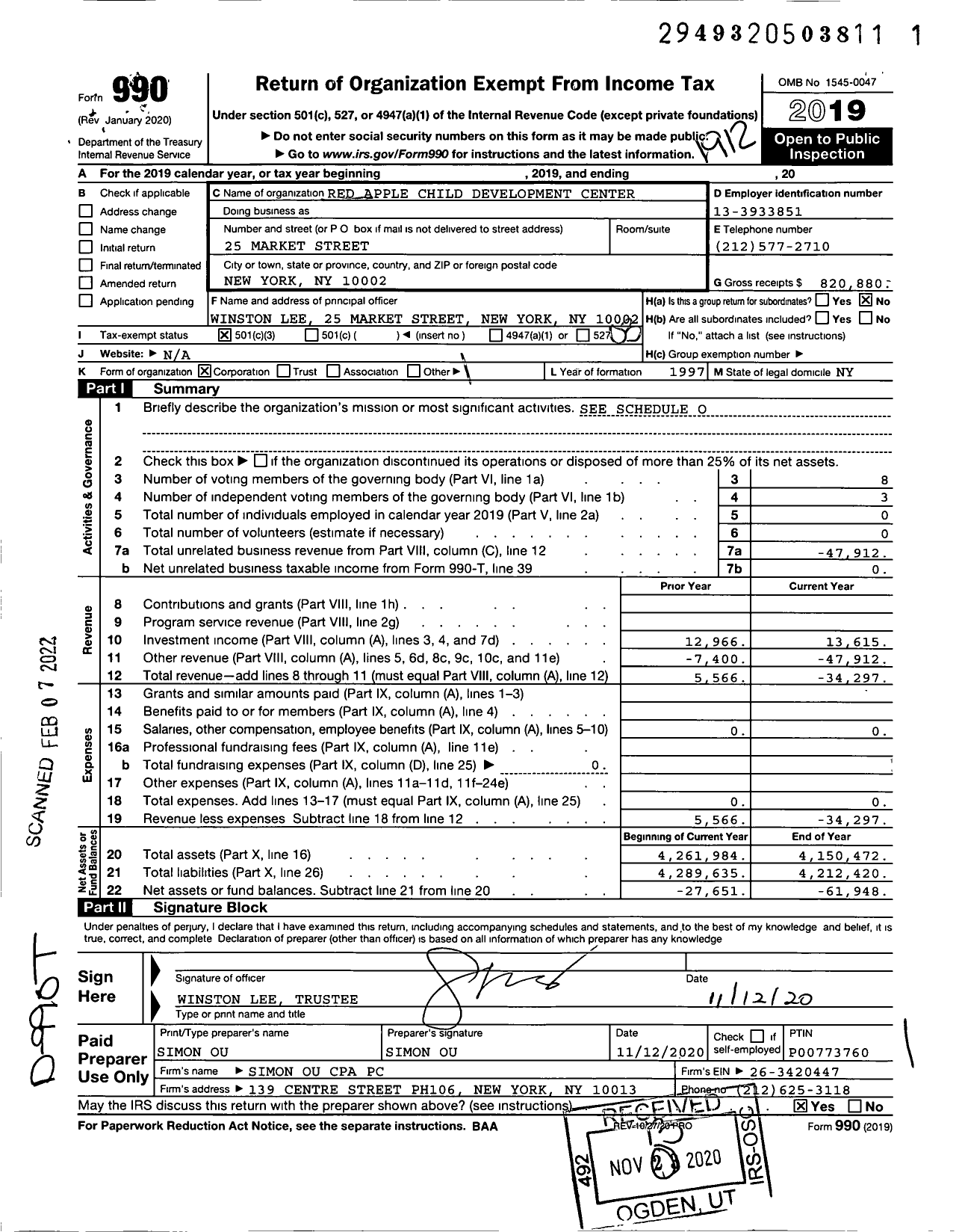 Image of first page of 2019 Form 990 for Red Apple Child Development Center