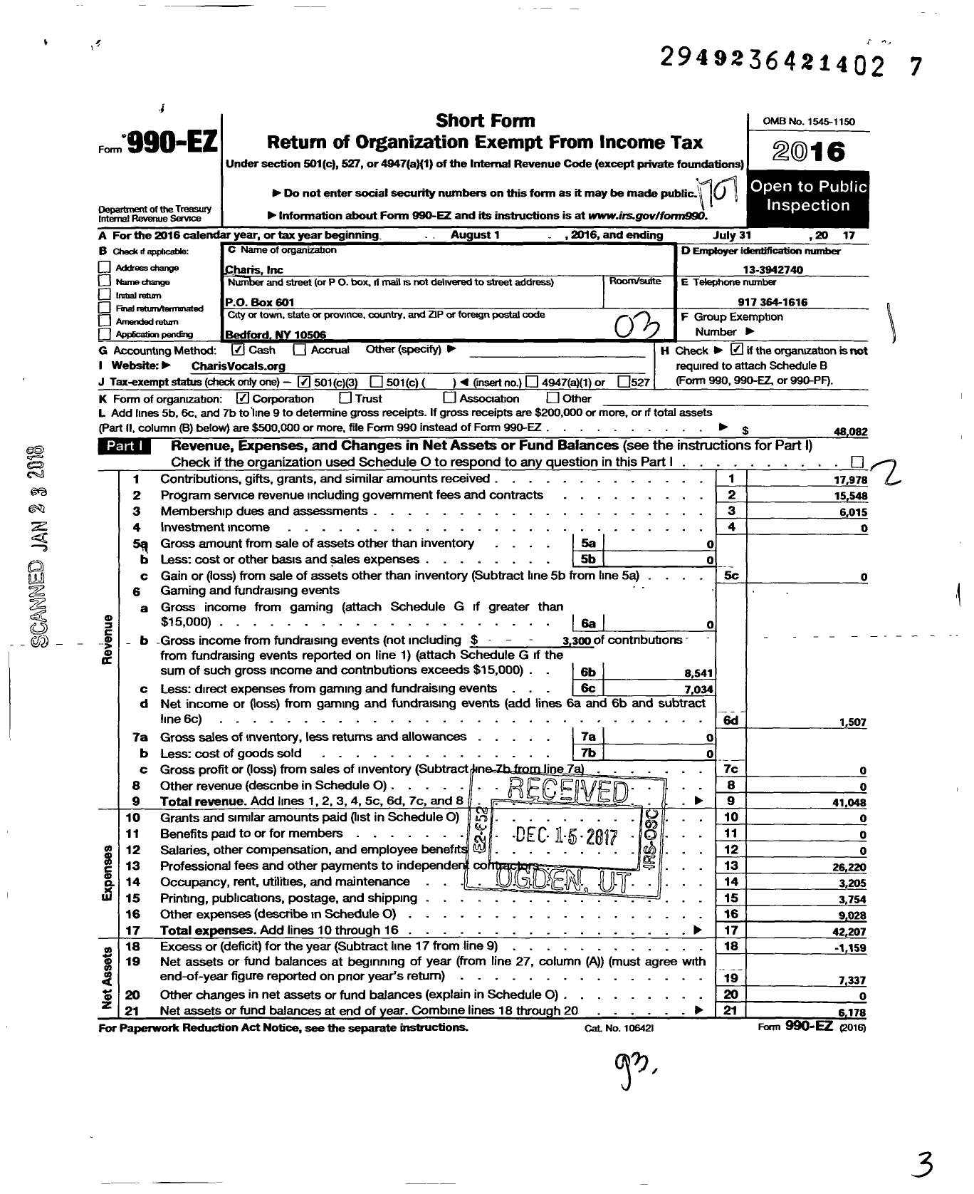 Image of first page of 2016 Form 990EZ for Charis