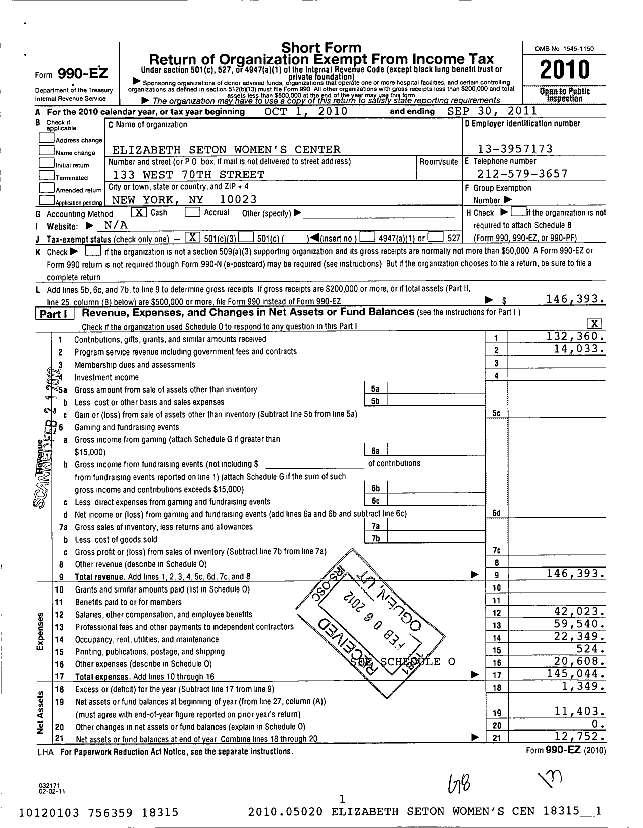 Image of first page of 2010 Form 990EZ for Seton Ministries