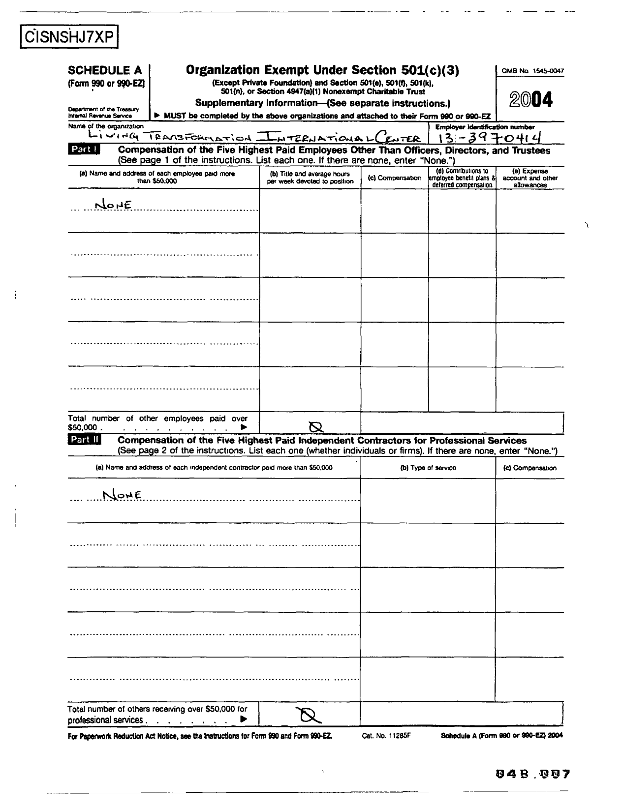 Image of first page of 2004 Form 990ER for Living Transformation International Center