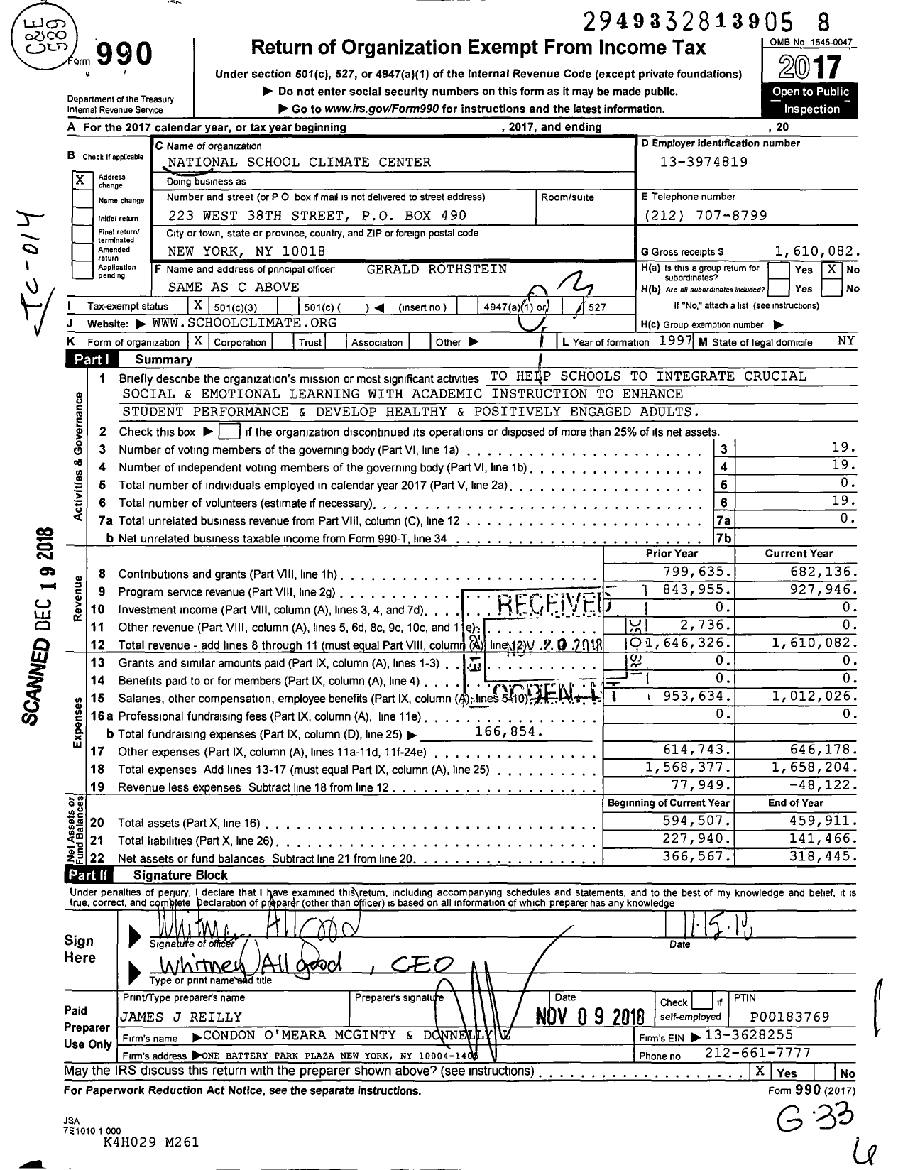 Image of first page of 2017 Form 990 for National School Climate Center