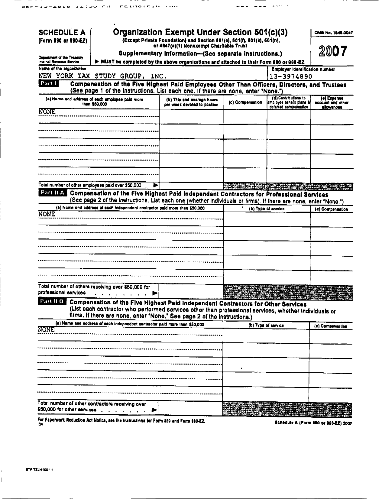 Image of first page of 2007 Form 990ER for New York Tax Study Group