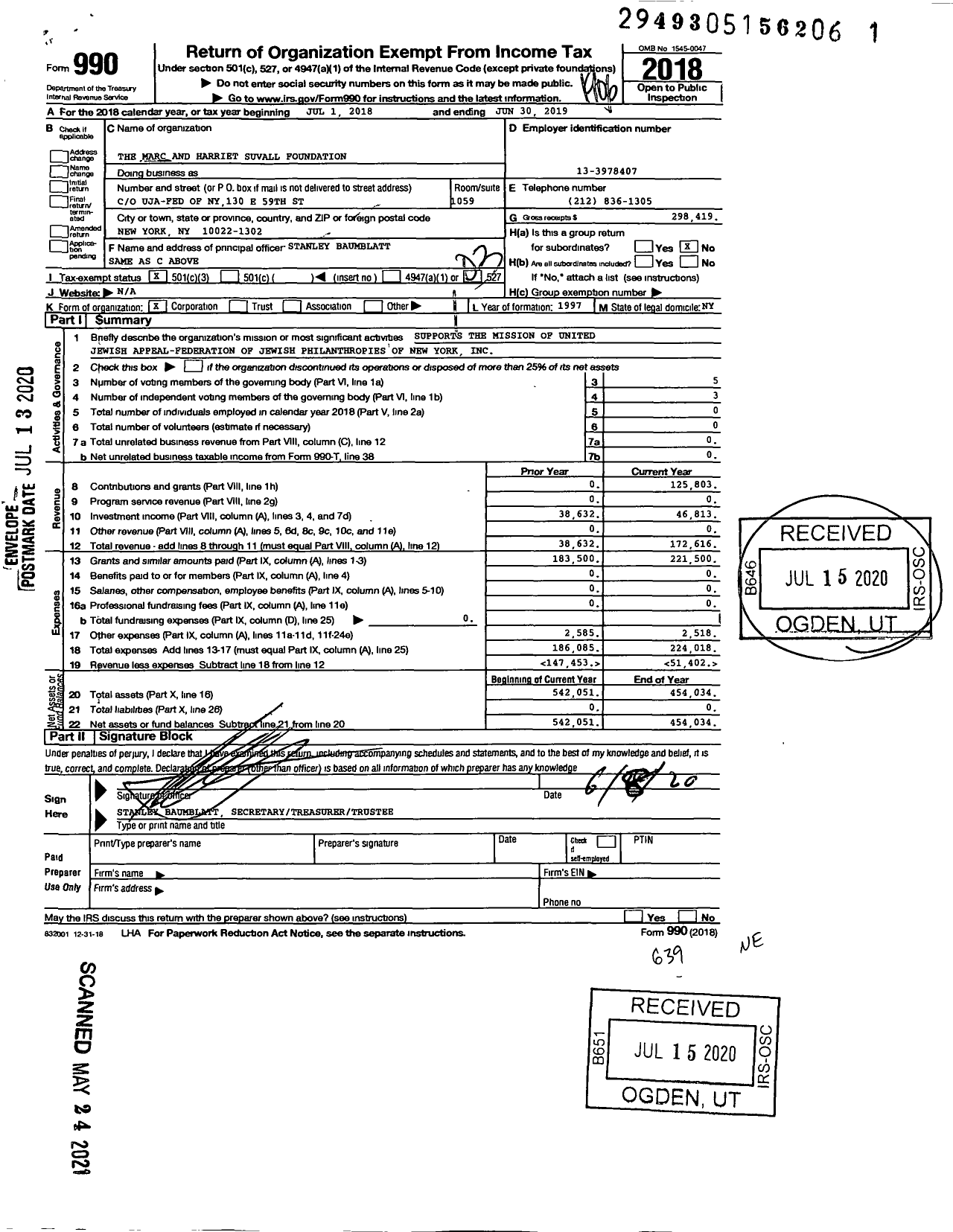 Image of first page of 2018 Form 990 for The Marc and Harriet Suvall Foundation