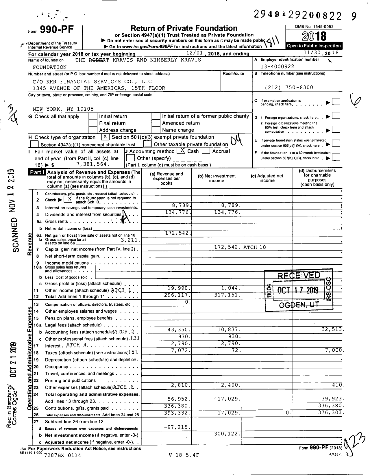 Image of first page of 2017 Form 990PF for The Robert Kravis and Kimberly Kravis Foundation