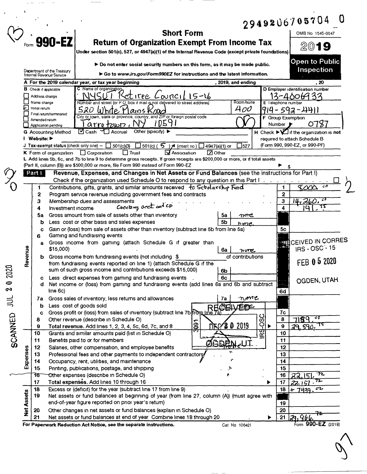 Image of first page of 2019 Form 990EO for American Federation of Teachers - 9515 Retiree Council 15-16