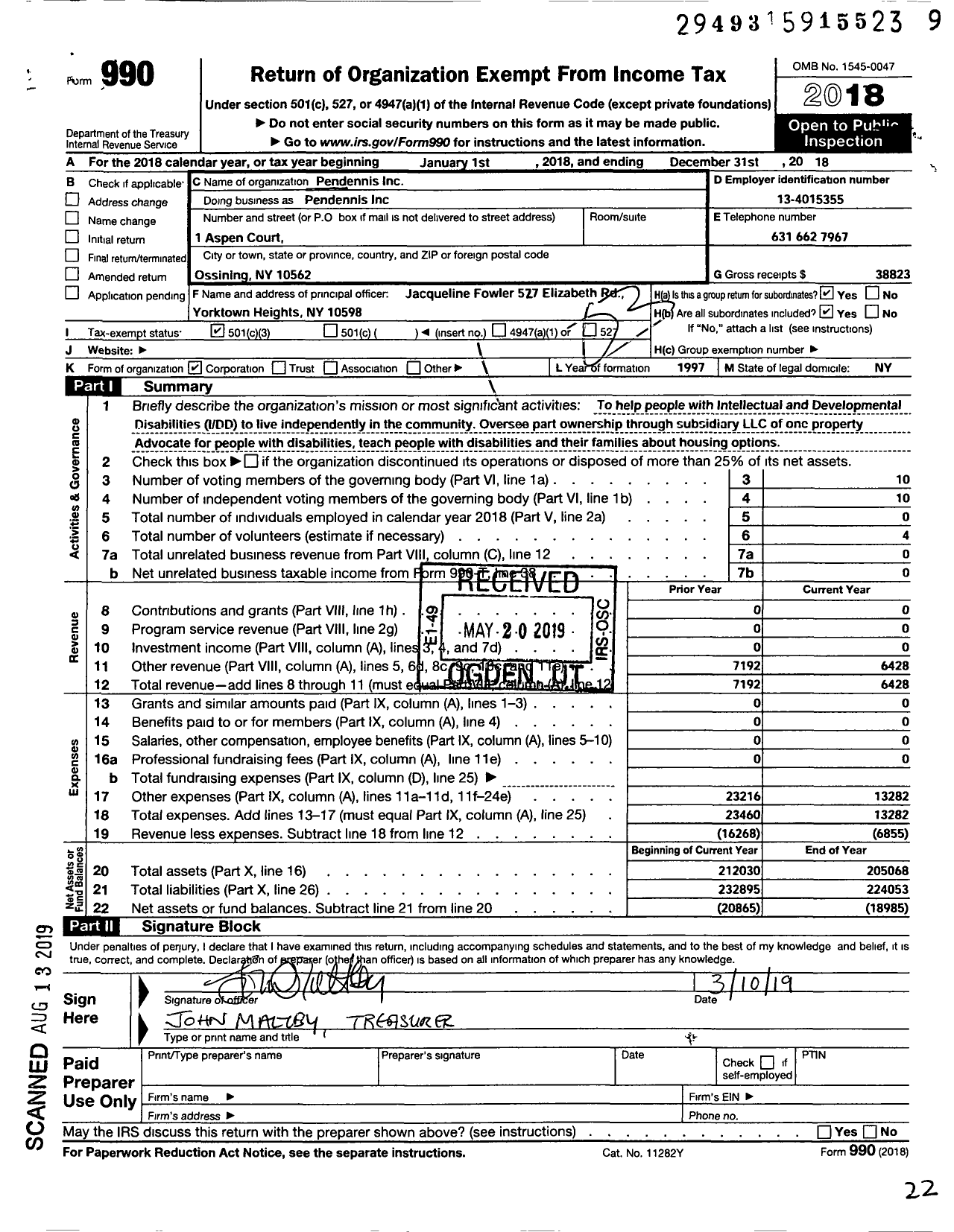 Image of first page of 2018 Form 990 for Pendennis