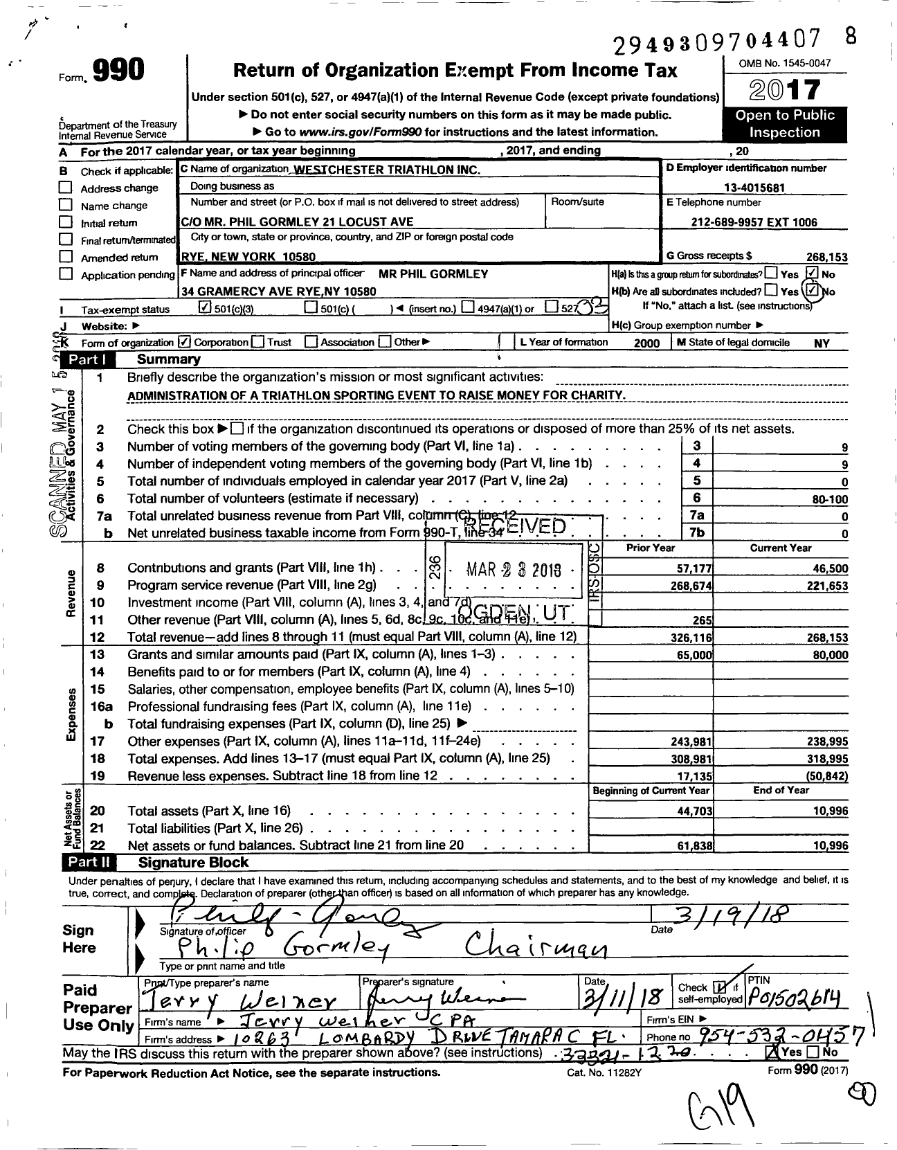 Image of first page of 2017 Form 990 for Westchester Triathlon