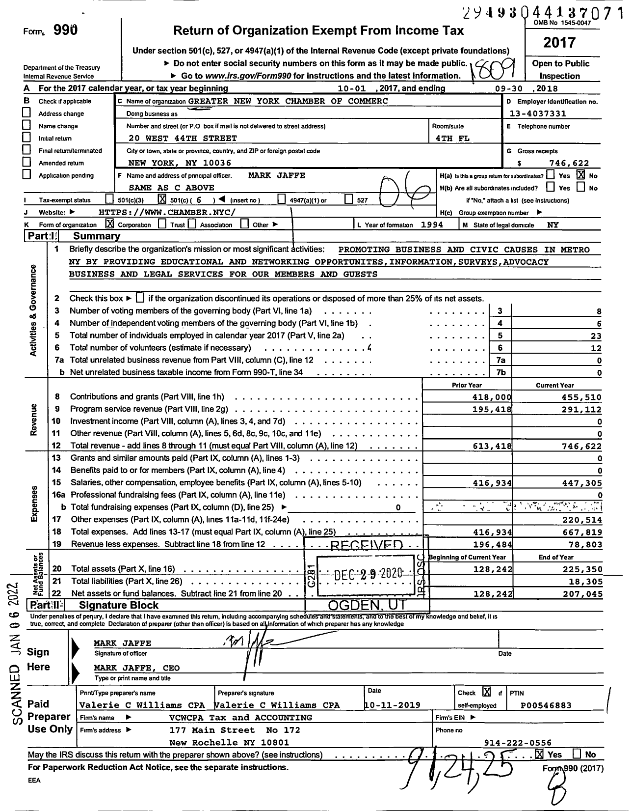 Image of first page of 2017 Form 990O for Greater New York Chamber of Commerce