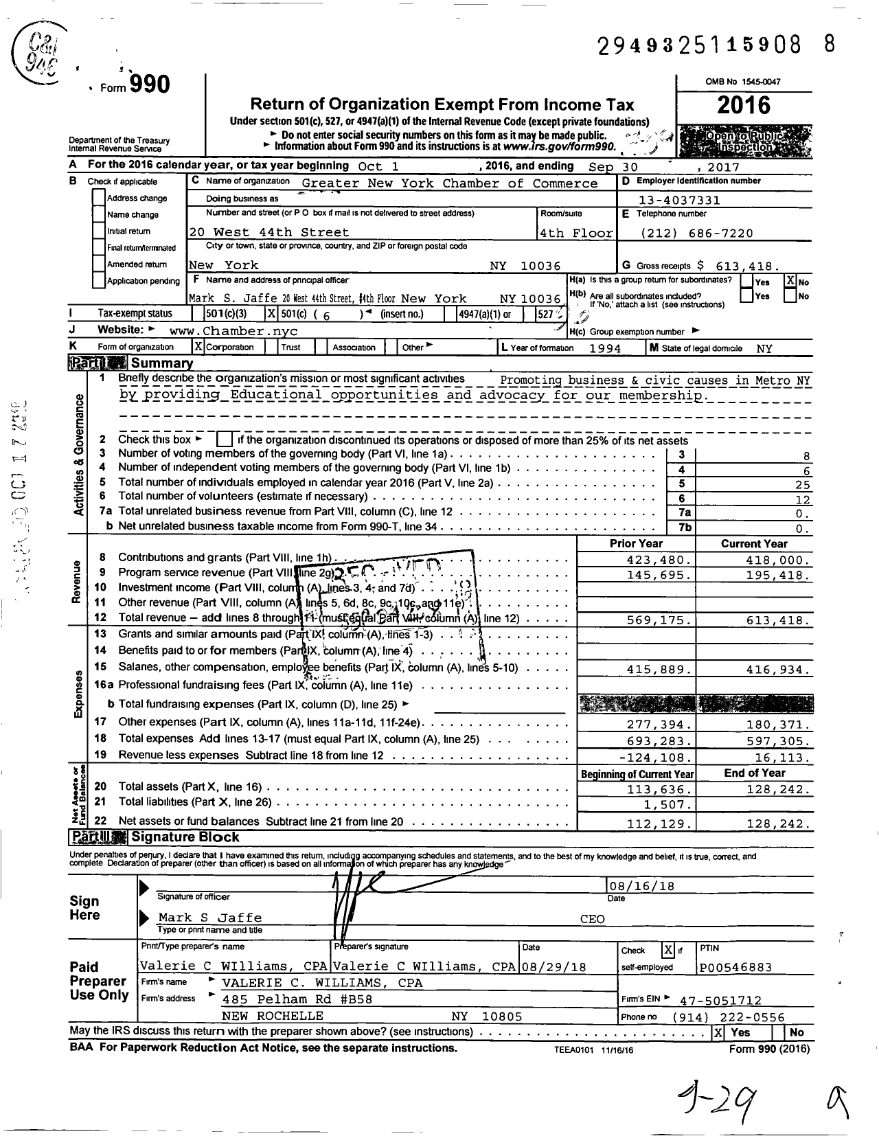 Image of first page of 2016 Form 990O for Greater New York Chamber of Commerce