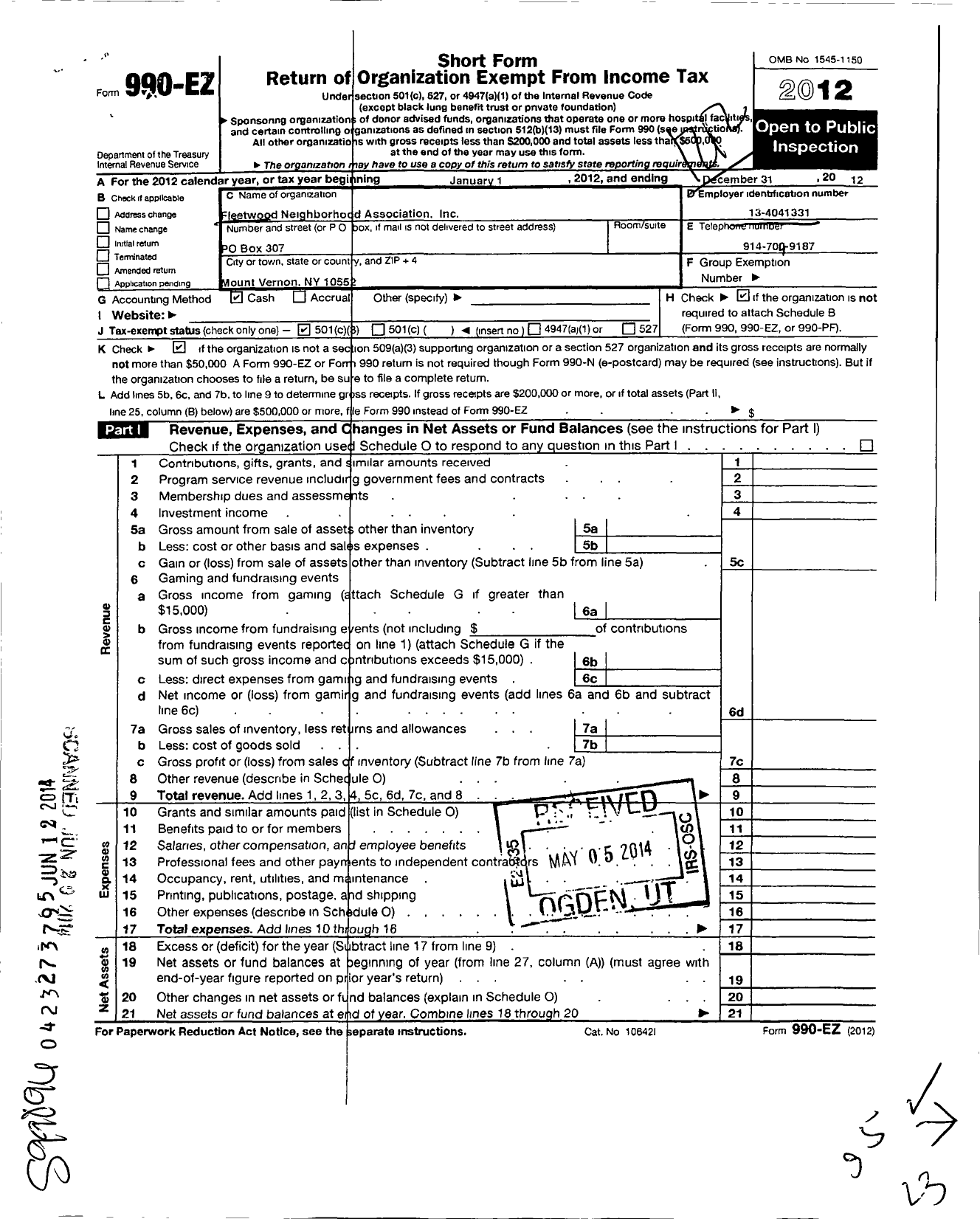 Image of first page of 2012 Form 990EZ for Fleetwood Neighborhood Association