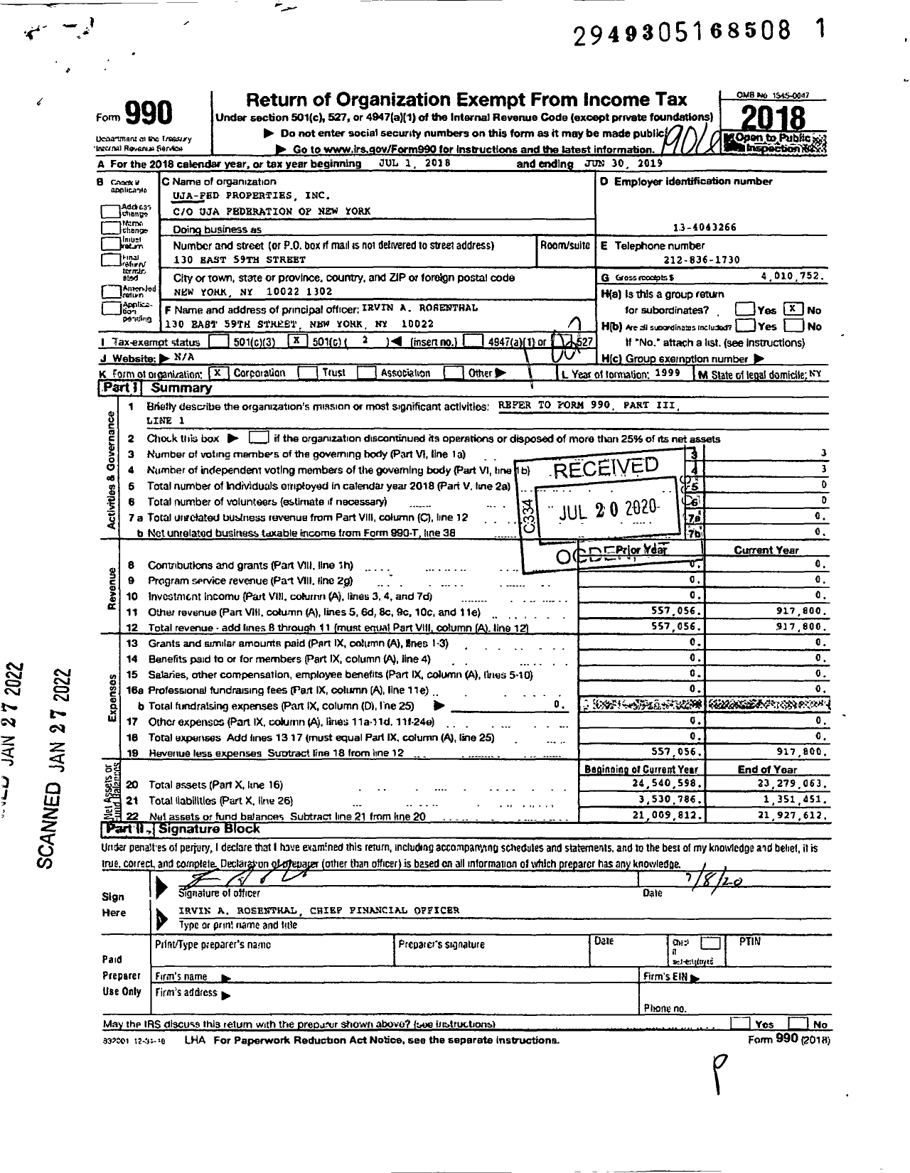 Image of first page of 2018 Form 990O for Uja-Fed Properties