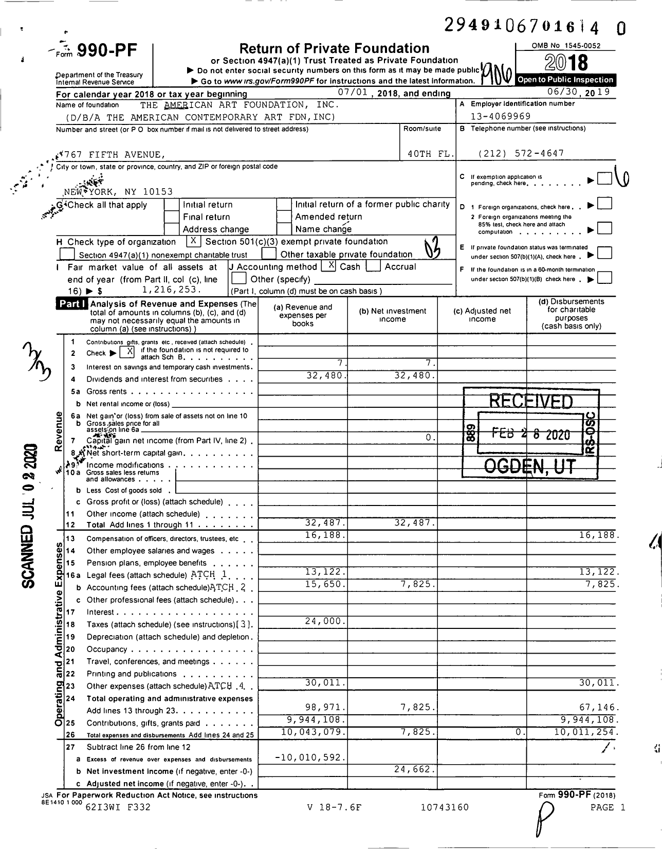 Image of first page of 2018 Form 990PR for The American Art Foundation