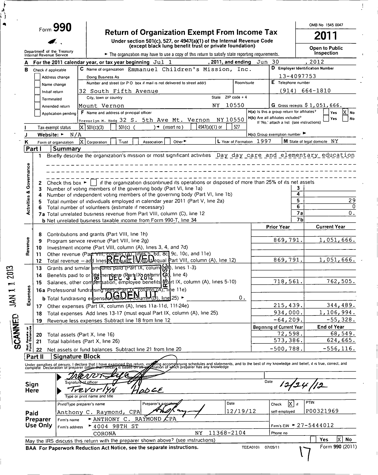 Image of first page of 2011 Form 990 for Emmanuel Children's Mission (ECM)