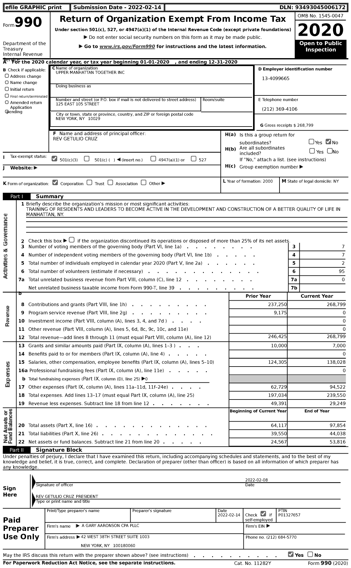 Image of first page of 2020 Form 990 for Upper Manhattan Together