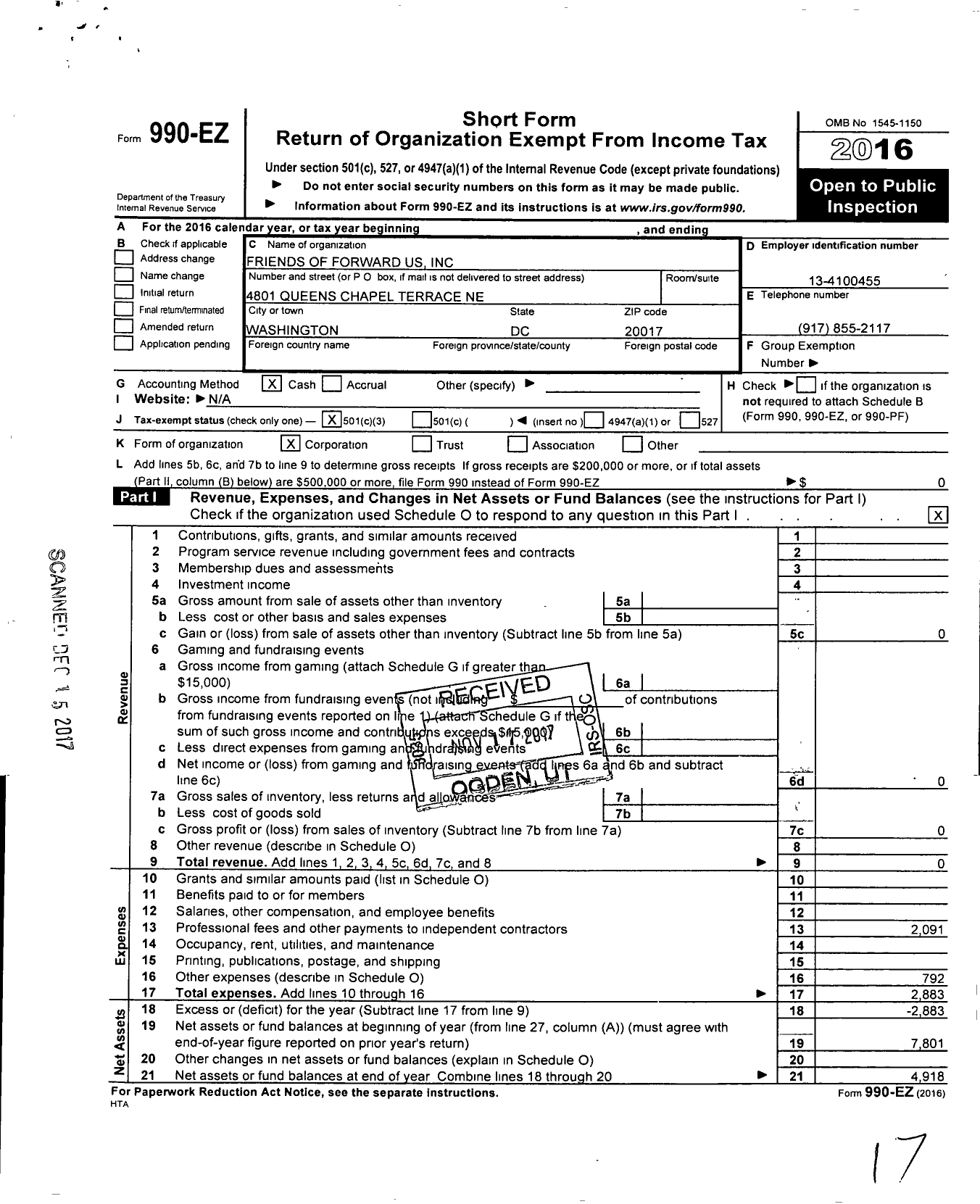 Image of first page of 2016 Form 990EZ for Friends of Panafricare