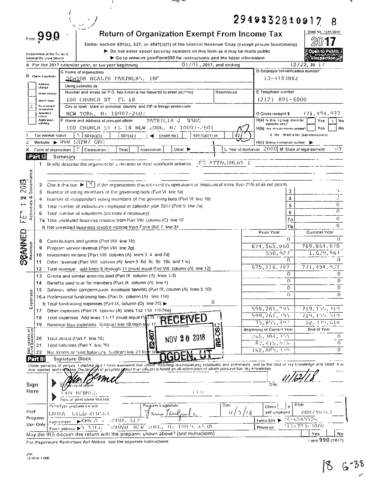 Image of first page of 2017 Form 990 for Healthfirst.
