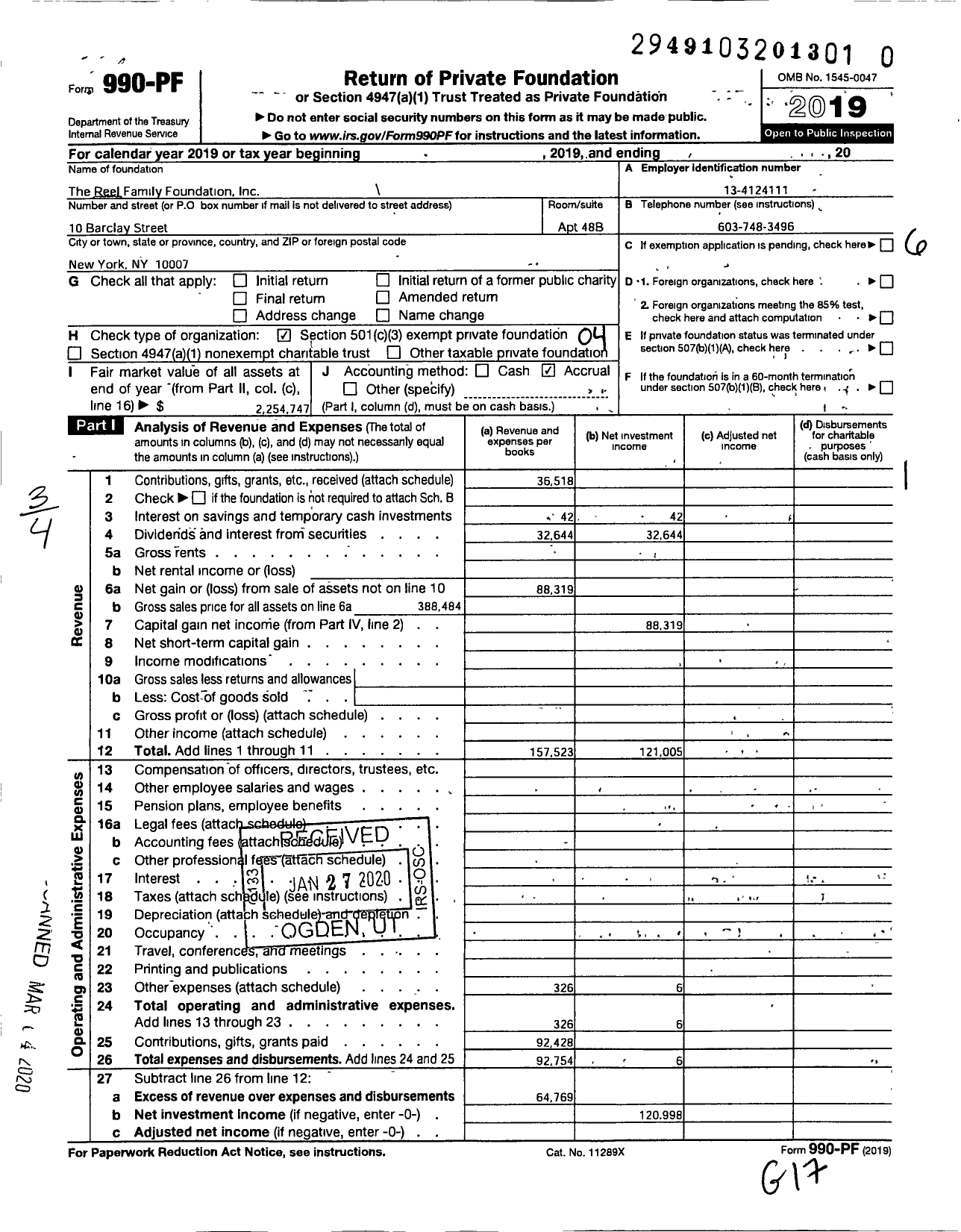 Image of first page of 2019 Form 990PR for The Reel Family Foundation