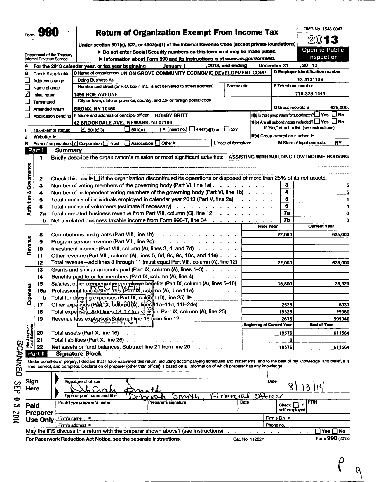 Image of first page of 2013 Form 990 for Union Grove Community Economic Development Corporation