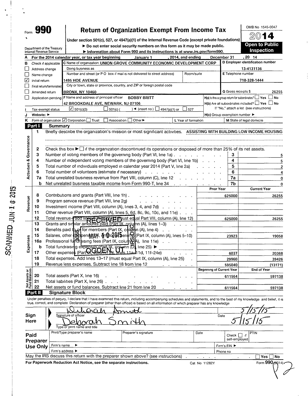 Image of first page of 2014 Form 990 for Union Grove Community Economic Development Corporation