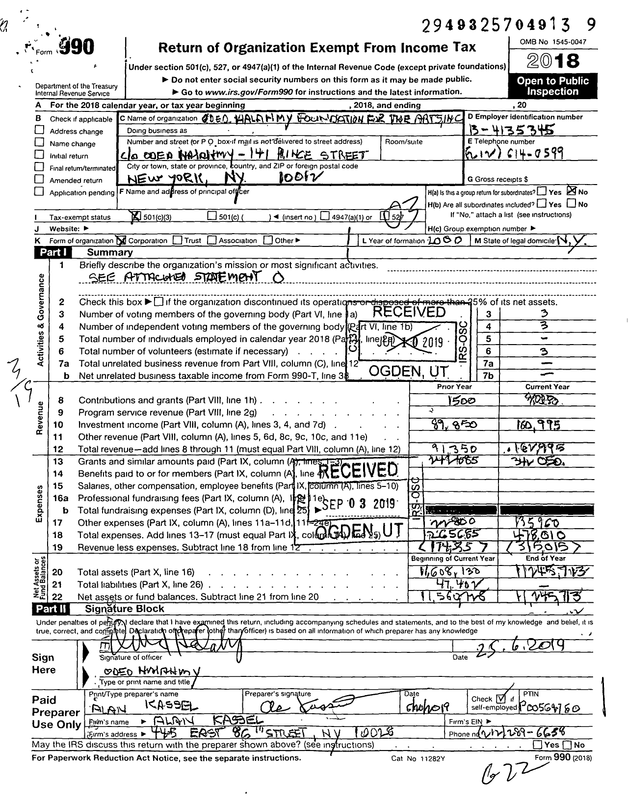 Image of first page of 2018 Form 990 for Oded Halahmy Foundation for the Arts