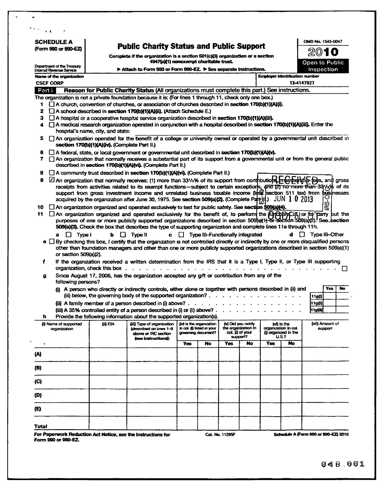 Image of first page of 2010 Form 990ER for CSCF Corporation