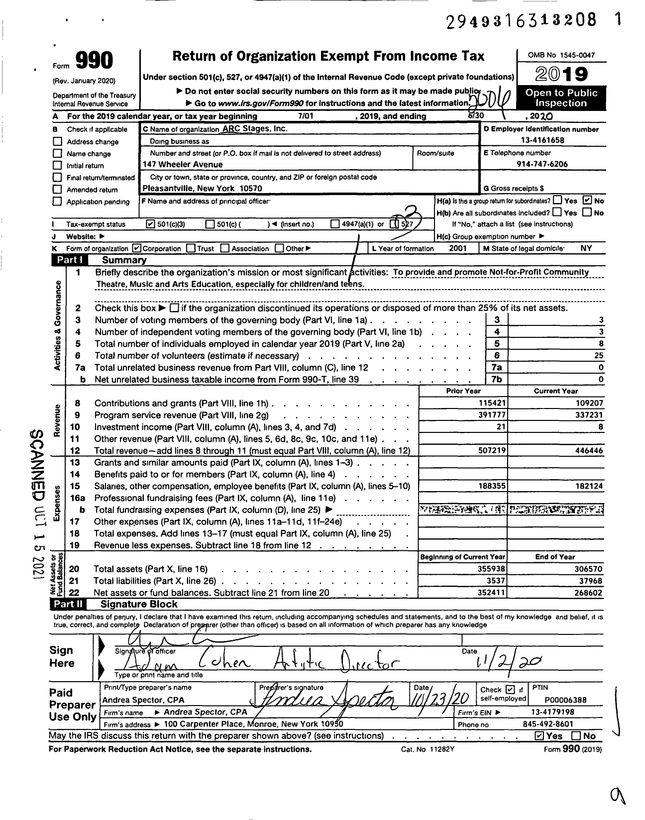 Image of first page of 2019 Form 990 for Arc Stages