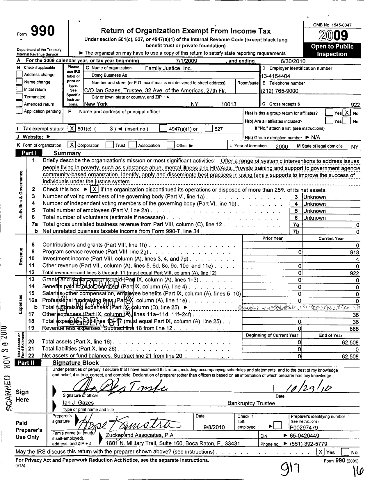 Image of first page of 2009 Form 990 for Family Justice