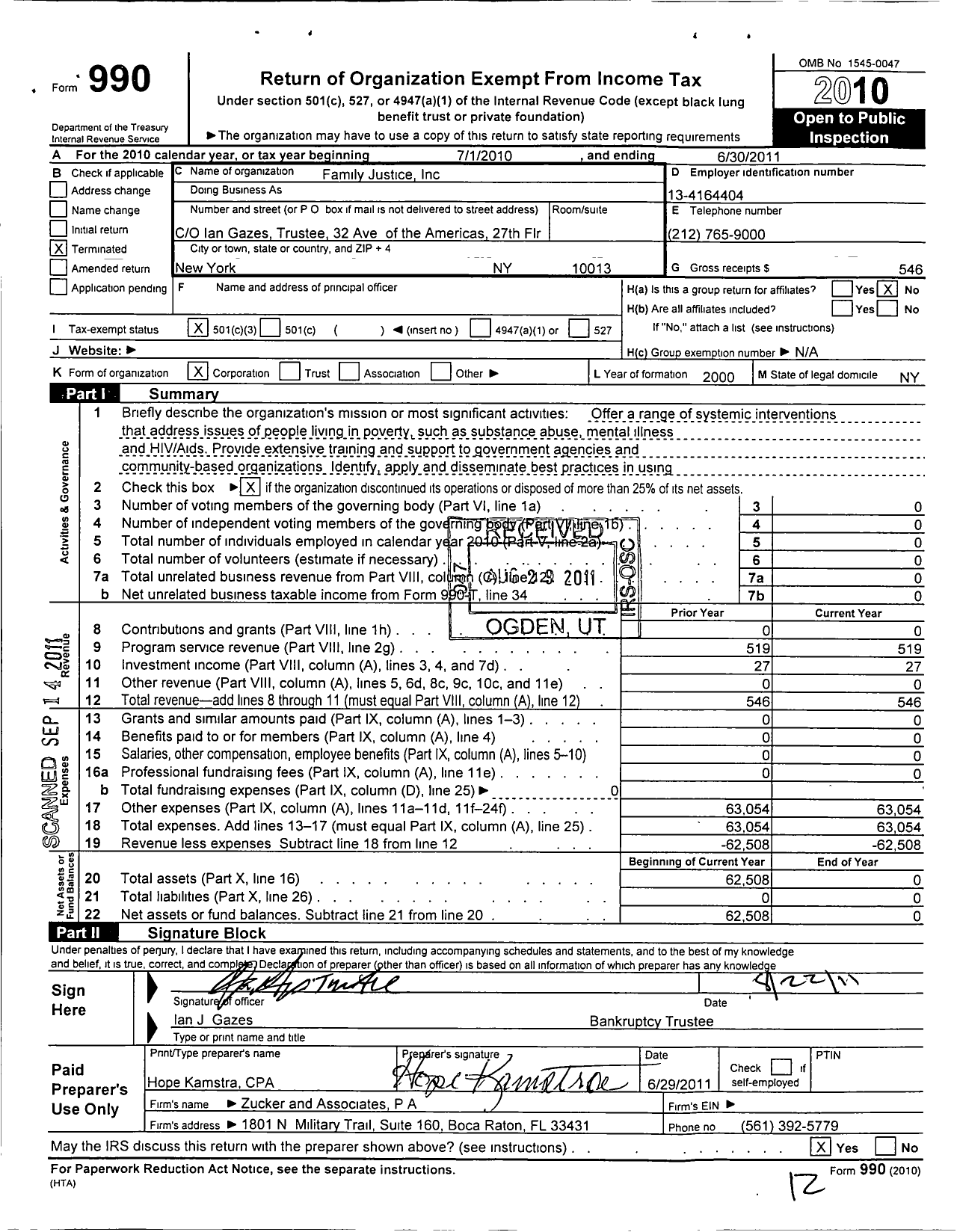 Image of first page of 2010 Form 990 for Family Justice