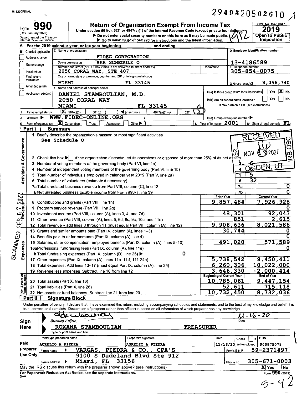Image of first page of 2019 Form 990 for Fidec Corporation