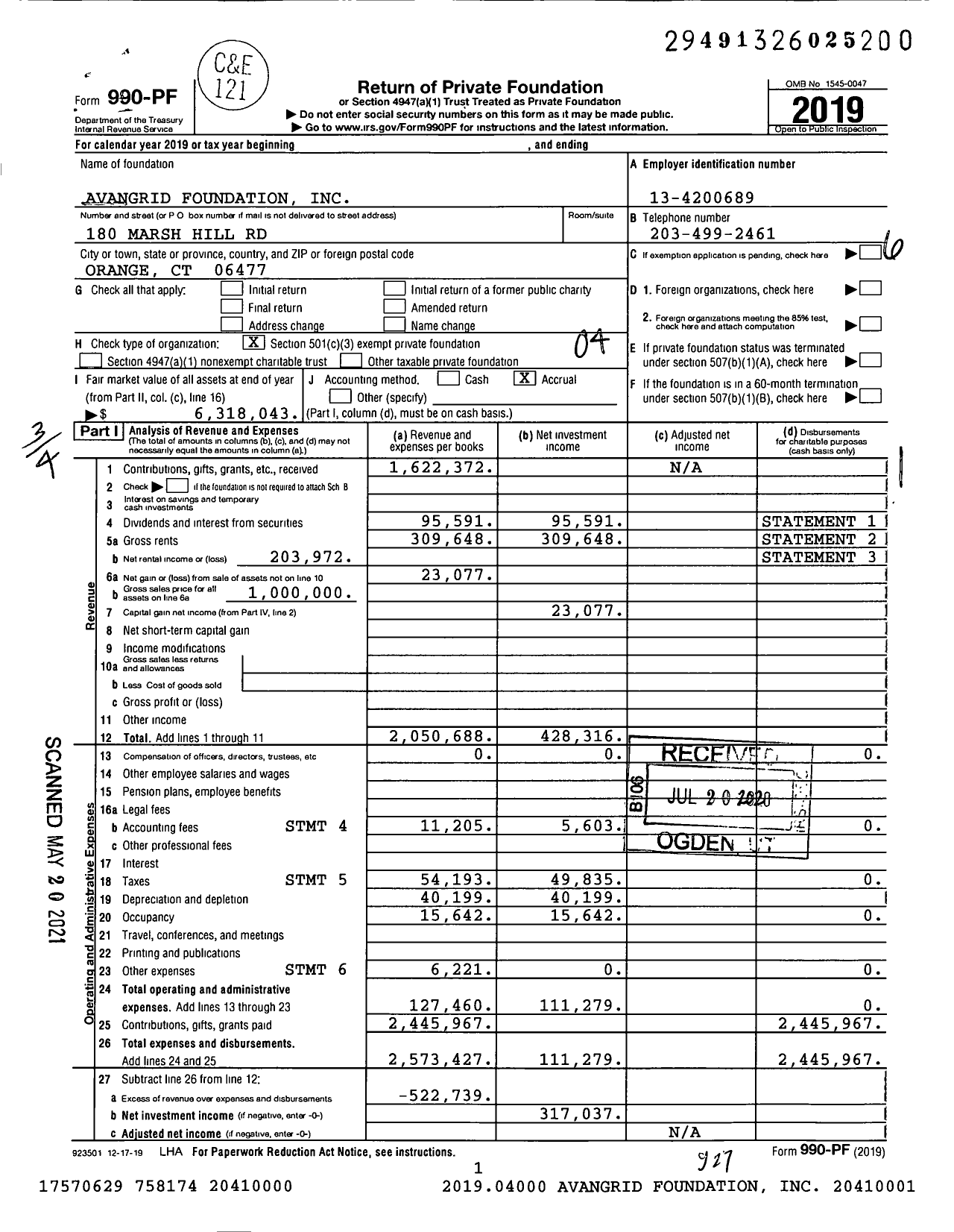 Image of first page of 2019 Form 990PF for Avangrid Foundation