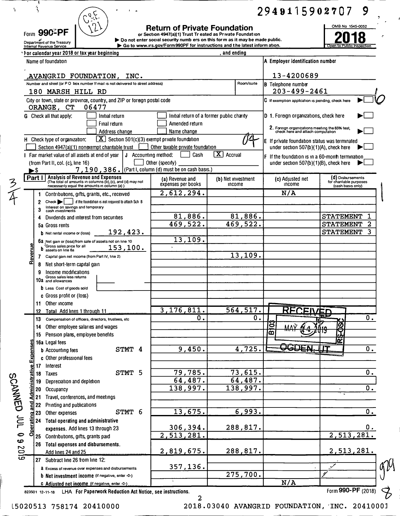 Image of first page of 2018 Form 990PF for Avangrid Foundation