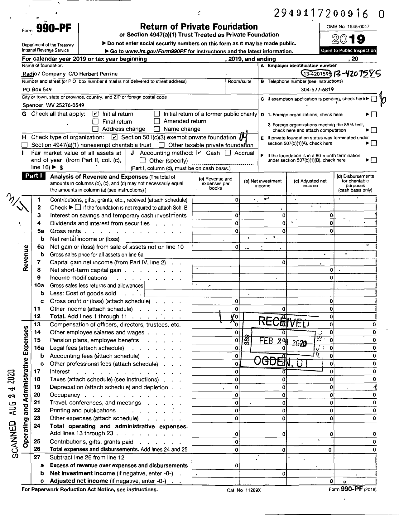 Image of first page of 2019 Form 990PR for Radio7 Company