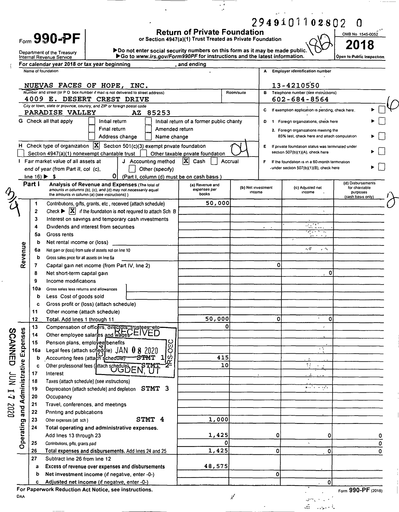 Image of first page of 2018 Form 990PR for Nuevas Faces of Hope