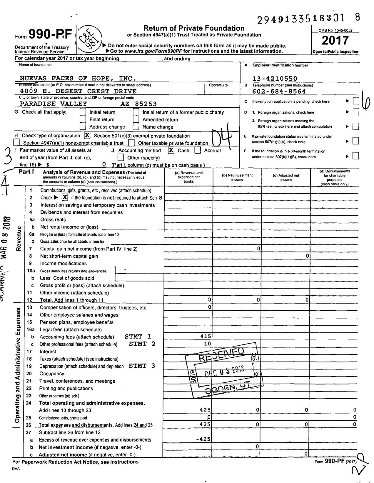 Image of first page of 2017 Form 990PF for Deakin Family Foundation